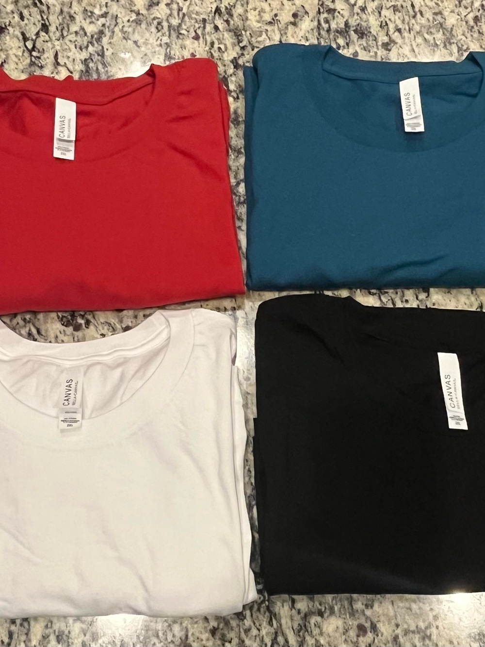 2X Bella Canvas Solid Crew Neck Tees Black - Red, Teal, White, Black (4-Pack)